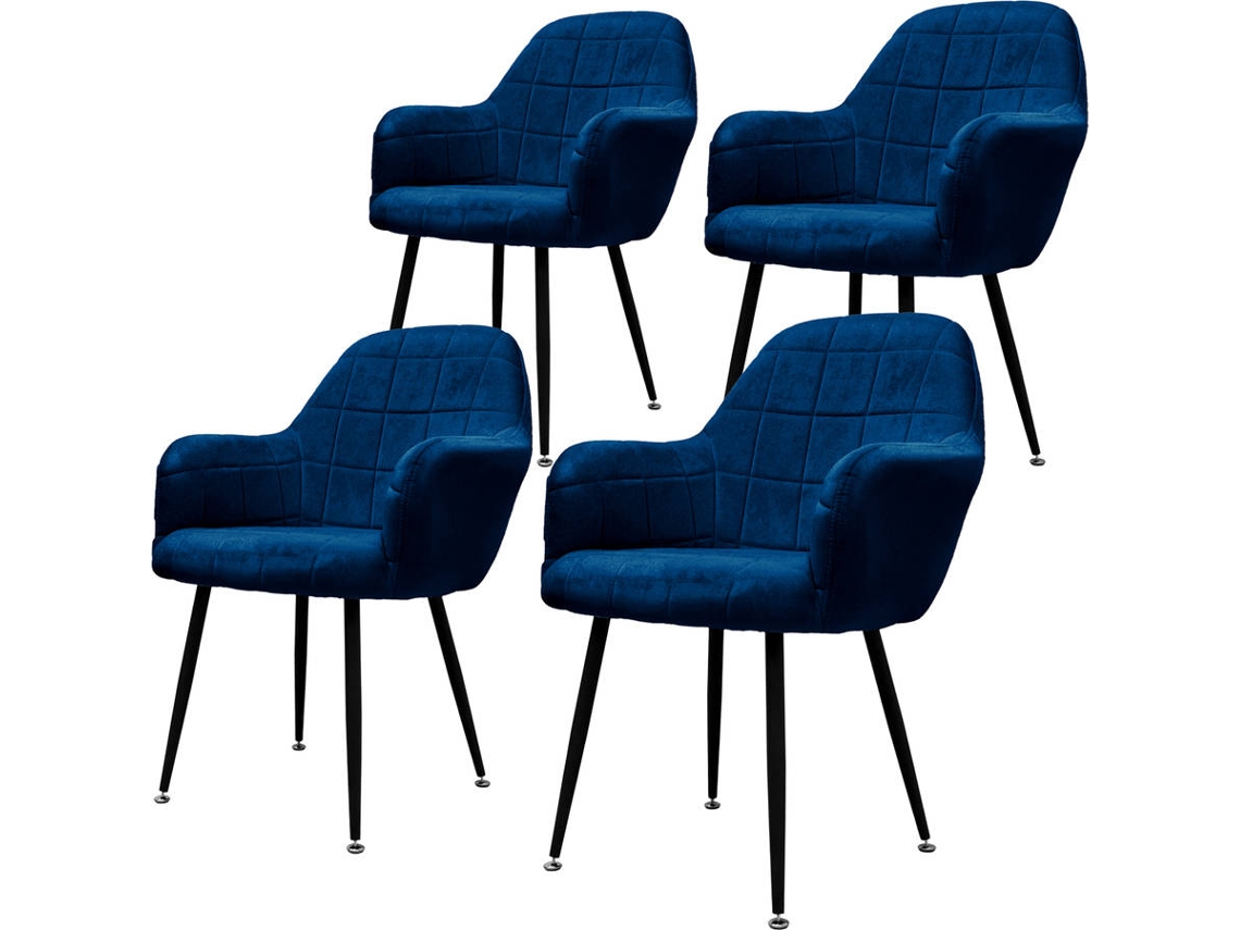 Conjunto de 4 Cadeiras de Jantar ML-DESIGN 20 Azul (Microfibra, Metal - 58x43x83 cm)