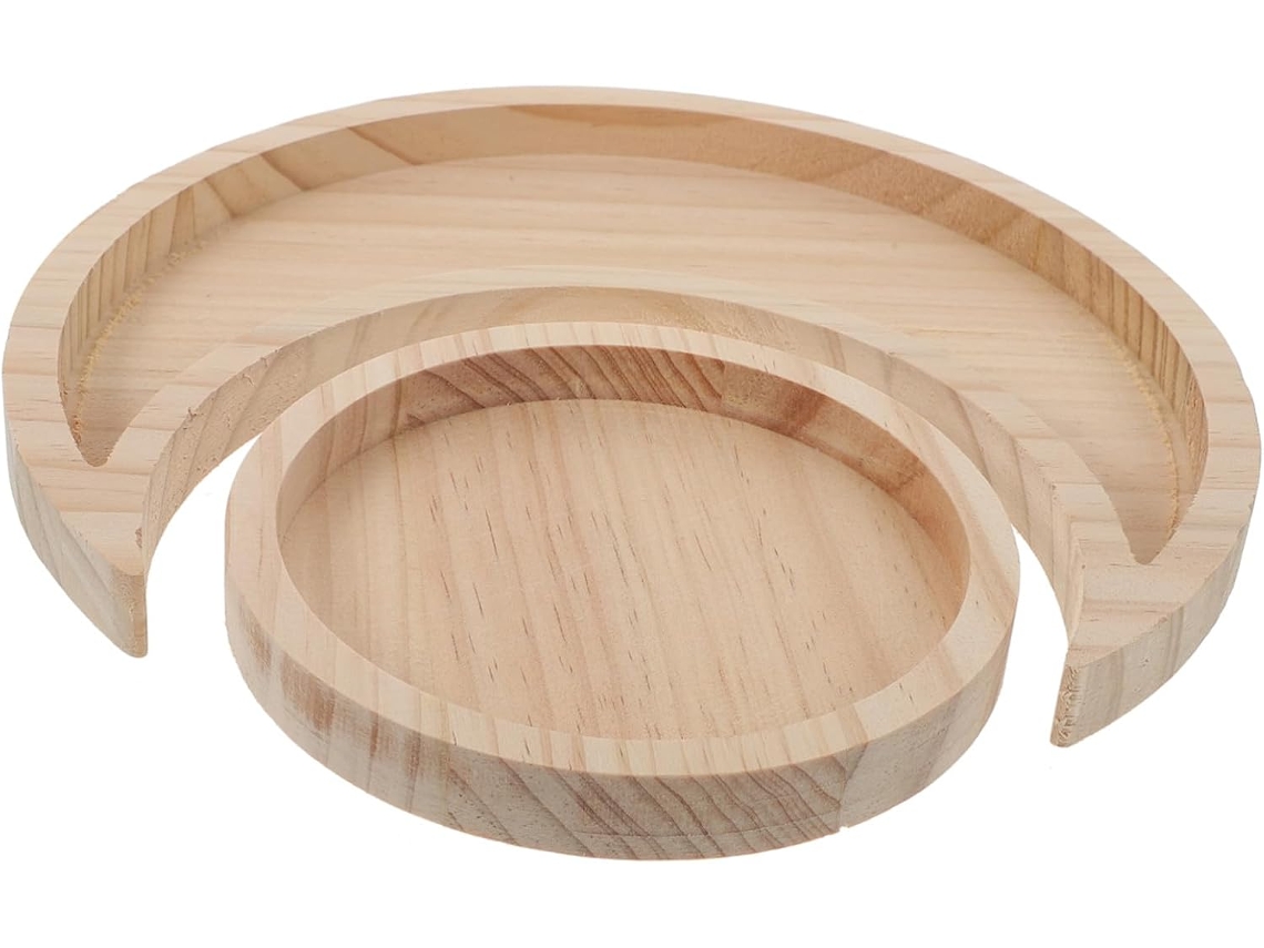Conjunto De 2 Bandejas Decorativas Funcionais Em Madeira Maciça Natural Para Armazenamento De Joias