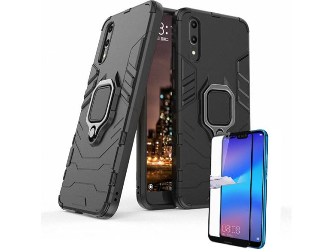 Kit Carcasa y Protector Cristal 5D Huawei P20 Military Defender Negro