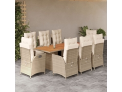 Juego de comedor de jardín de 9 piezas con cojines de mimbre beige de DKD Home Decor