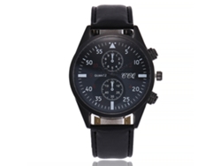 Reloj Sencillo E Informal Para Hombre Con Correa De Pu, Esfera Redonda, Movimiento De Cuarzo Analógico, Negro+negro