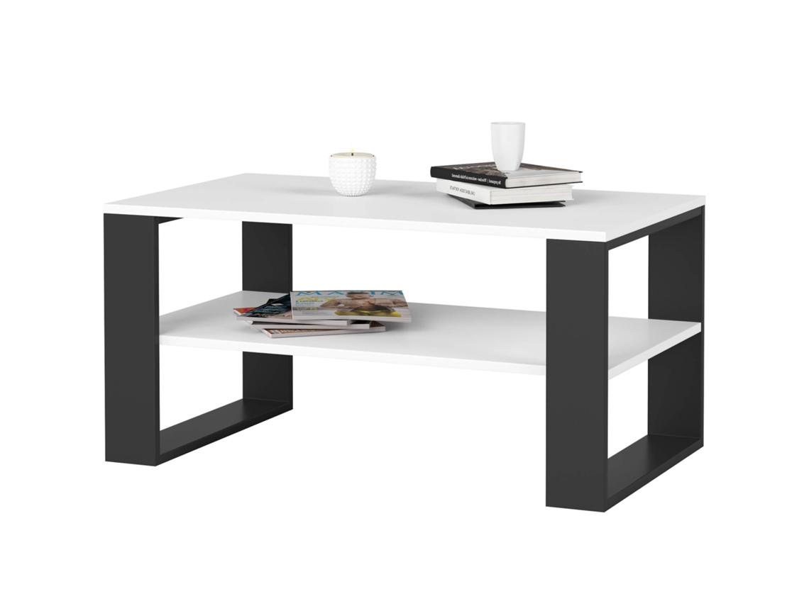 Mesa De Centro Alex Blanco 92 Cm Con Patas En Color Negro 92x53x45 Cm
