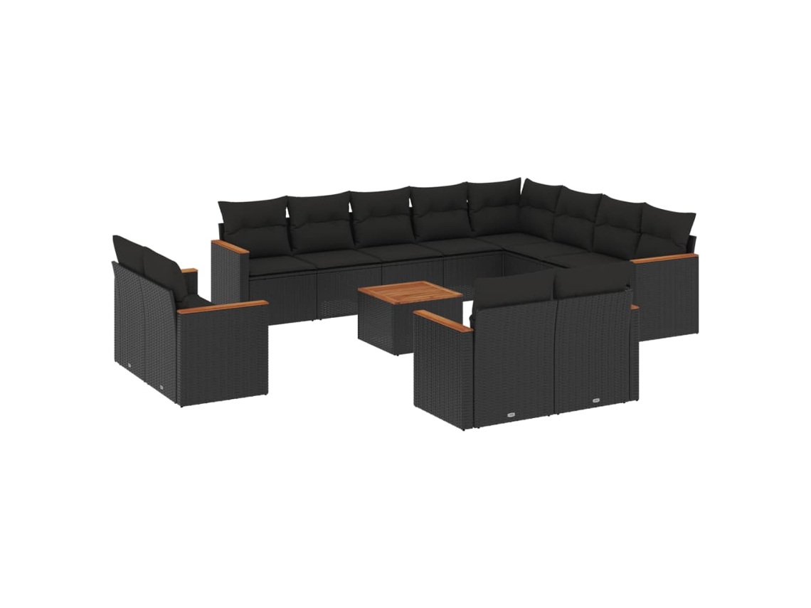 Conjunto 13 de sofás de jardín y cojines VIDAXL ratán sintético negro