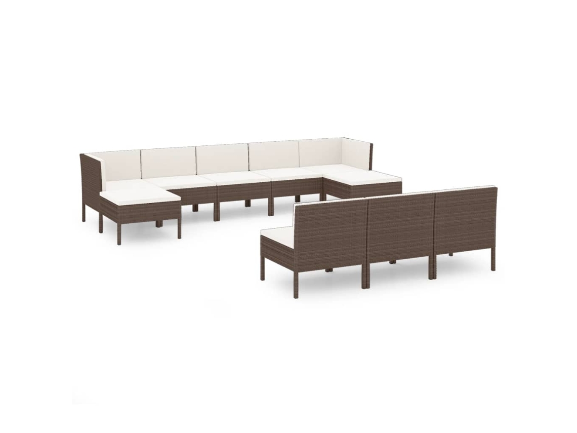 Conjunto 10 muebles de jardín VIDAXL cojines ratán sintético marrón
