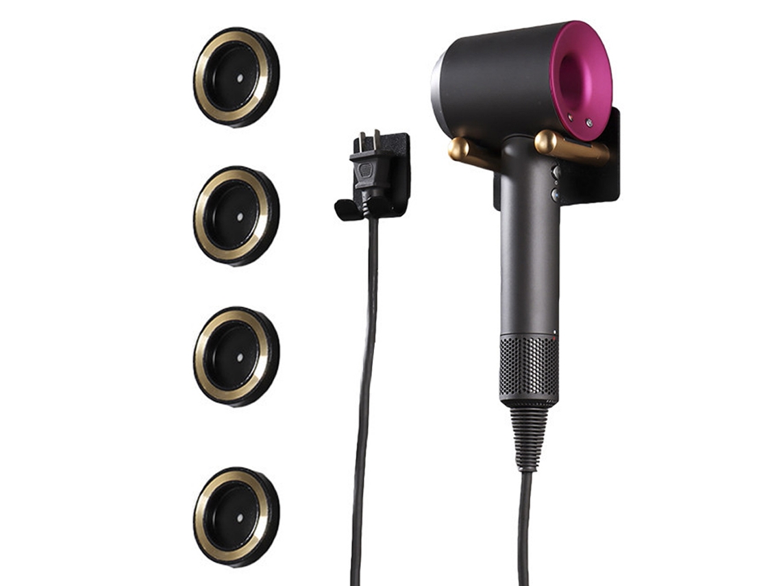 Soporte para secador de pelo con 4 anillos magnéticos para almacenamiento de accesorios. MEOIRUERY