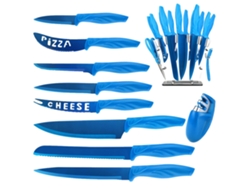 Juego de cuchillos de cocina, material de acero inoxidable, diseño ergonómico, azul.