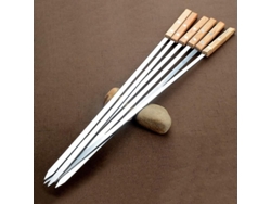 Brochetas Para Barbacoa, Extralargas De 60 Cm, De Acero Inoxidable Con Mango De Roble Macizo, Juego De 6 Unidades.