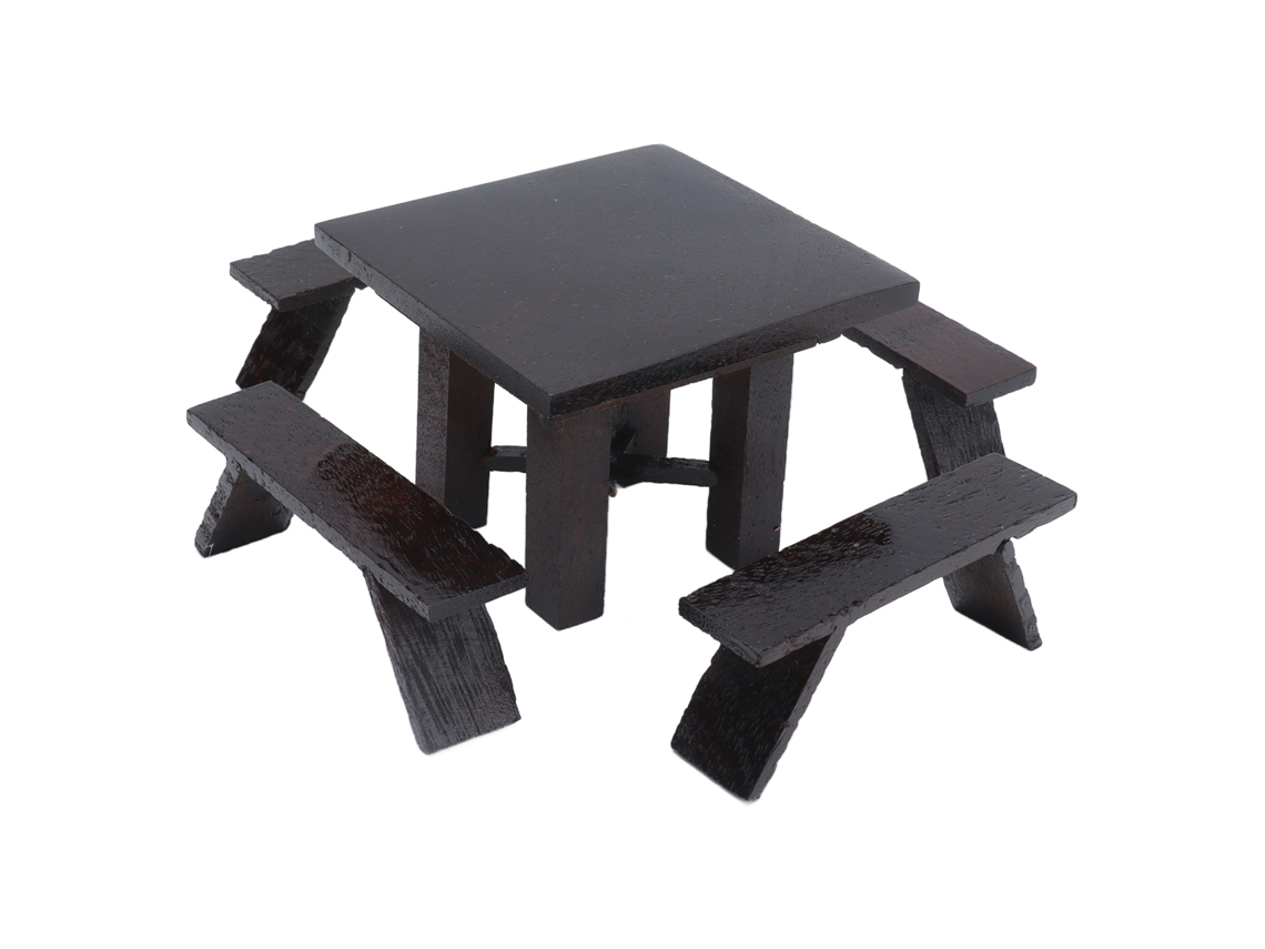 Juego De Mesa Y Banco En Miniatura Para Casa De Muñecas, Escala 1:12, Madera De Ébano, Decoración De Madera.