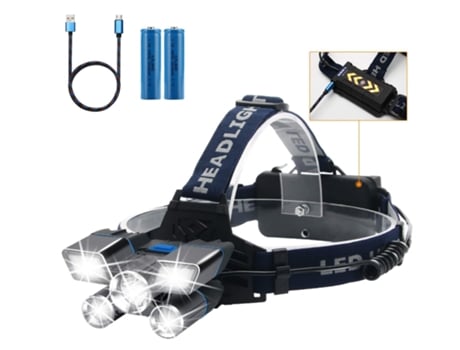 Luz frontal, 12000 lúmenes, luz frontal ultrabrillante de 4 LED, linterna frontal impermeable recargable por USB con zoom (negro)