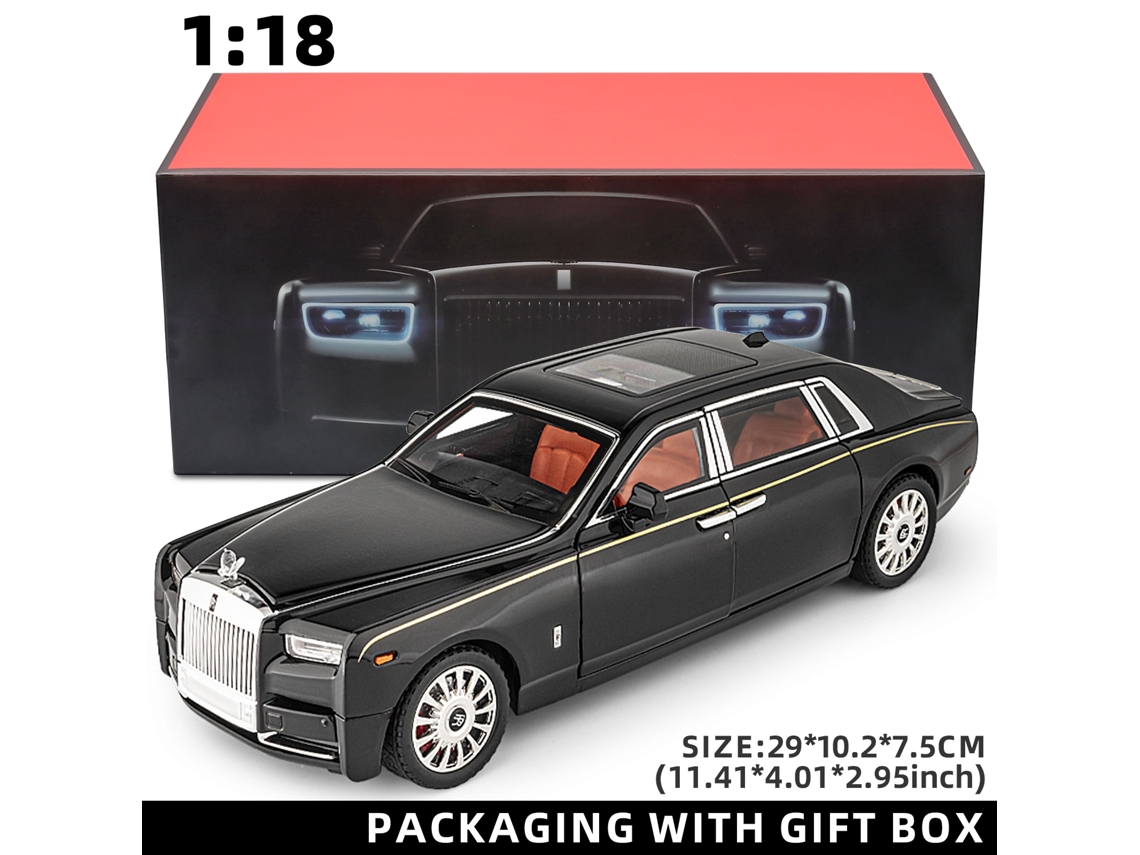 Rolls-Royce Phantom en miniatura a escala 1:18, juguete de metal fundido a presión con mecanismo de fricción de aleación de zinc Mdug (negro)