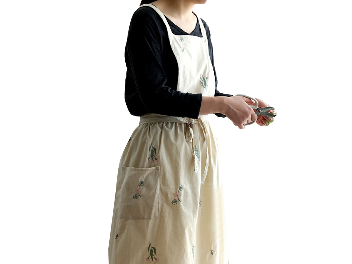 Rebe-avental De Cozinha À Prova D'água E Resistente Con Flores Bordadas Para Café, Casa E Creme