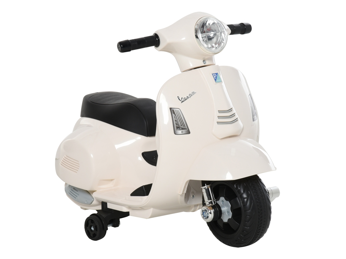 Moto eléctrica Vespa para niños de 18 a 36 meses, color blanco