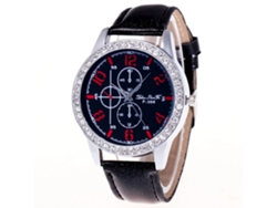 Reloj Cronógrafo Quartz Con Piedras Strass Y Correa De Cuero Zhoulianfa (negro)