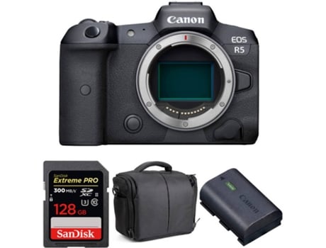 Kit Cámara CANON EOS R5 + SanDisk 128 GB + Batería + Bolsa (Full-Frame)