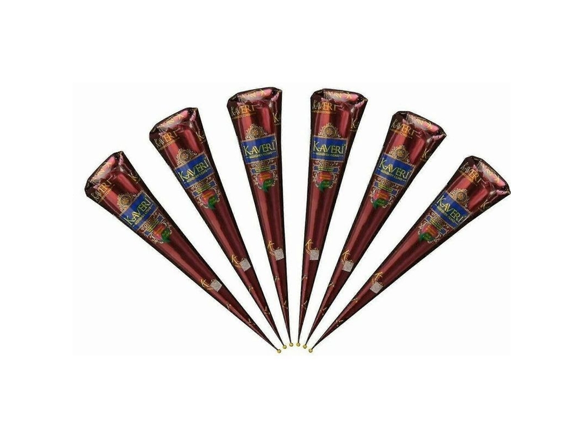 Kit De 6 Conos De Henna Natural Marrón Oscuro, Tatuajes Temporales De Alta Calidad.
