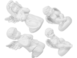 Conjunto De 4 Figuras De Ángeles En Miniatura Con Alas Blancas, Esculturas De Resina Hechas A Mano, Decoración.