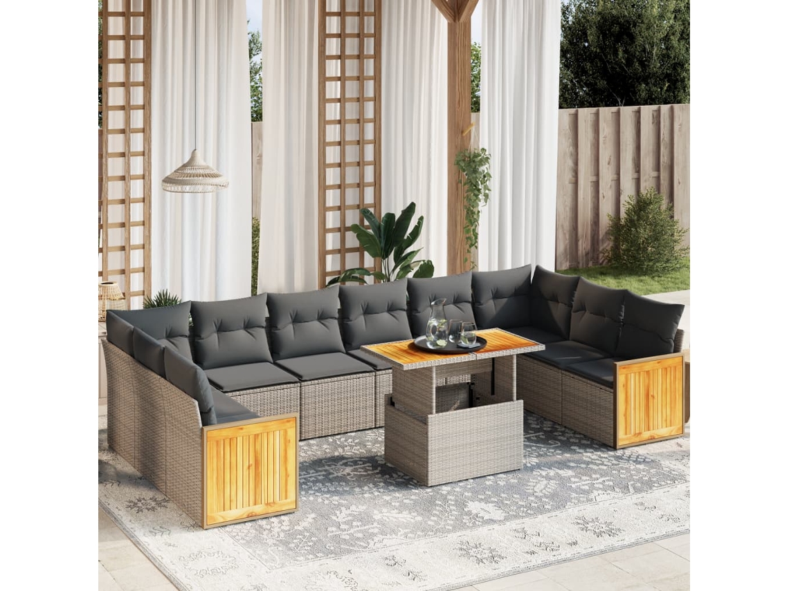 Conjunto de sofás de jardín de 11 piezas DKD Home Decor con cojines de mimbre gris