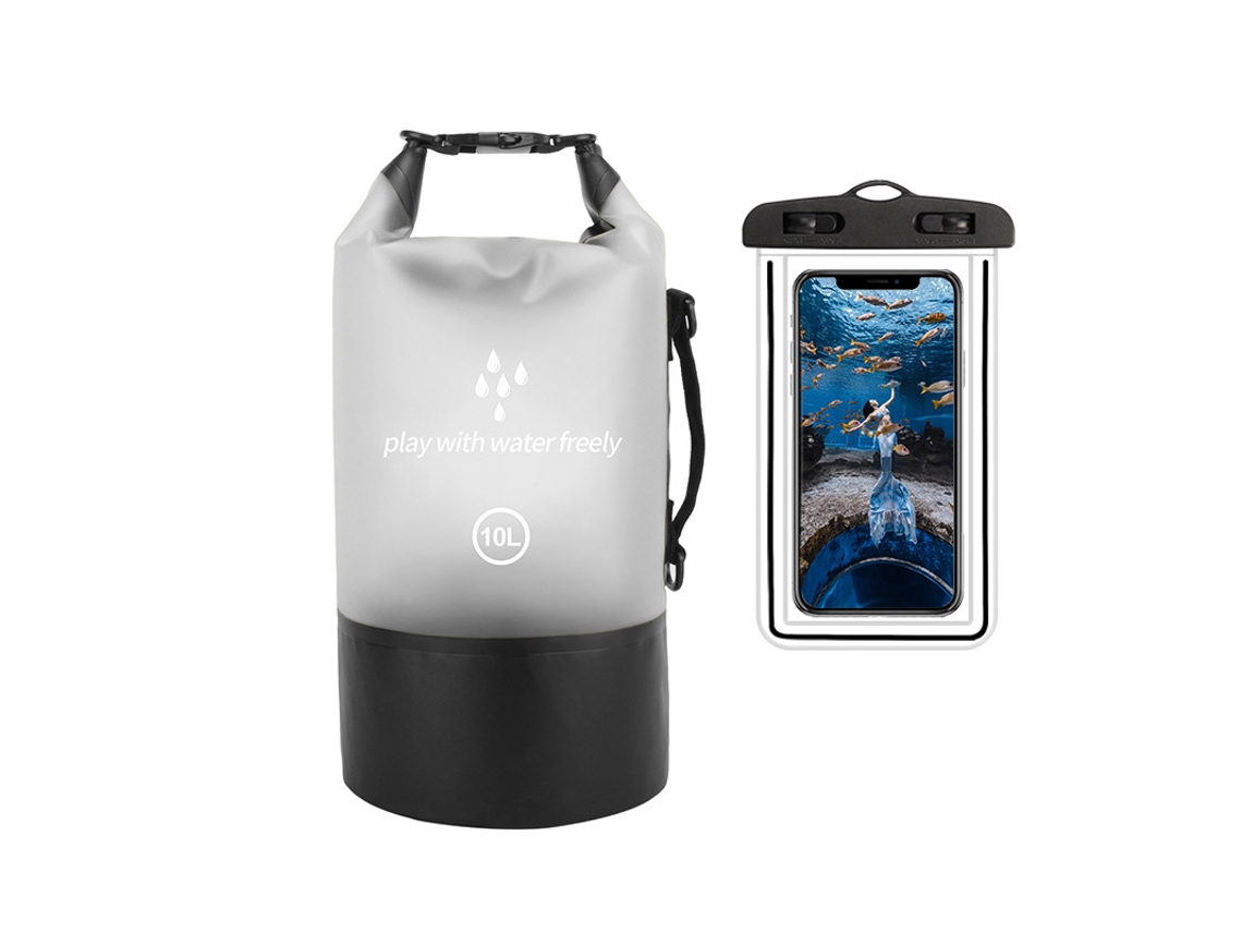 Bolsa Impermeable De 10 Litros Con Bolsillo Para Rafting, Kayak, Playa, Esquí, Pesca, Escalada Y Camping Henten Home Blanco