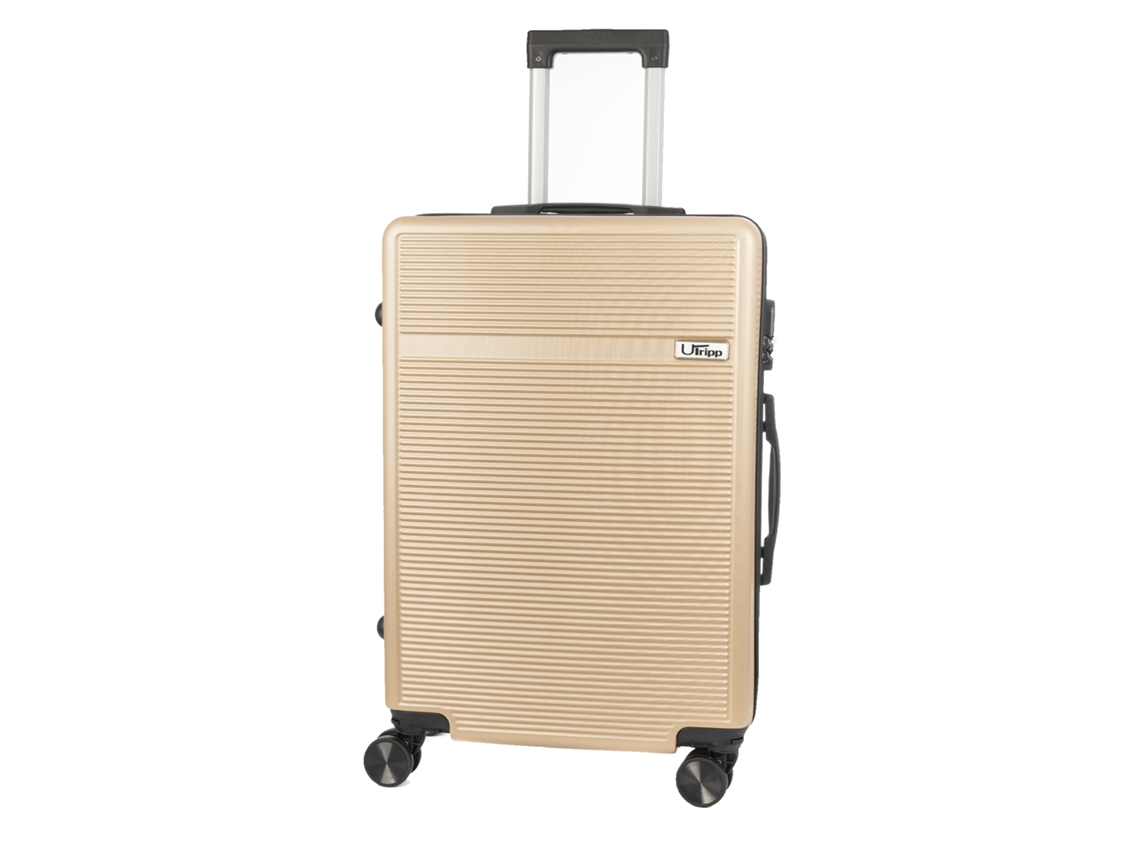Maleta trolley rígida mediana ultraligera, fabricada en ABS de alta resistencia. Cerradura numérica y 4 ruedas dobles extraíbles con rotación de 360°.