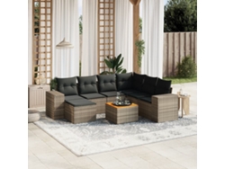 Conjunto de sofá de jardín de 8 piezas con cojines, ratán gris, DKD Home Decor