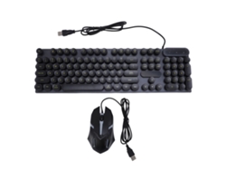 Teclado E Mouse Combo Retro Punk Com Iluminação Rgb Teclas Redondas Usb Fio 1600dpi Para Gaming E Trabalho D500 Preto