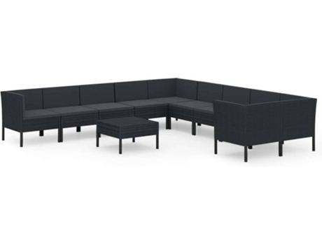 Conjunto 11 de muebles de jardín VIDAXL cojines ratán sintético negro