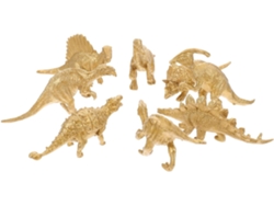Juego de 8 figuras decorativas de dinosaurios en plástico dorado macizo, realistas.