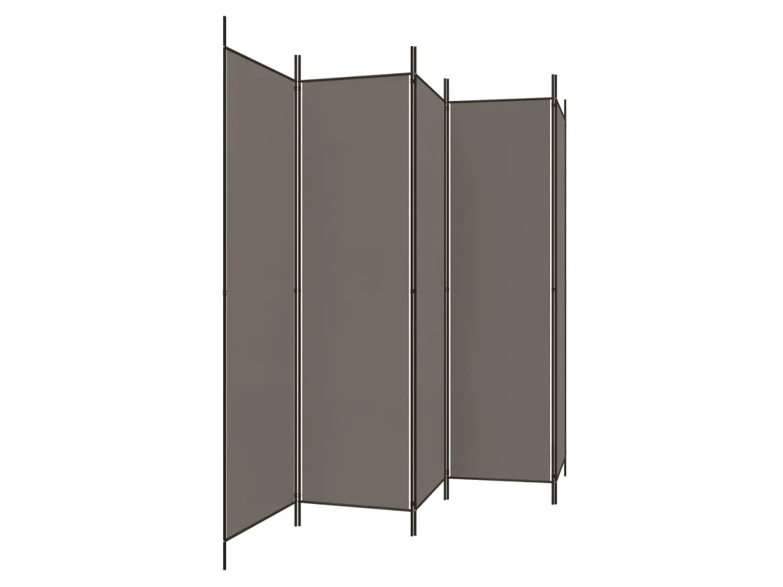 Biombo separador de ambientes, 5 paneles, 250 x 200 cm, tela y hierro antracita, Dec030930
