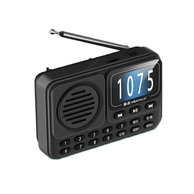Radio reloj FM portátil (negro) - Pantalla HD - Alta sensibilidad - Altavoz Bluetooth inalámbrico - Compatible con doble alarma - Grabación
