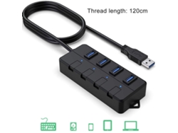 MEOIRUERY Concentrador USB 3.0, Divisor de 4 Puertos con Cable Extendido 0.6m/1.2m, Concentrador de Datos con Interruptores LED Individuales para Mac Mini / IMa