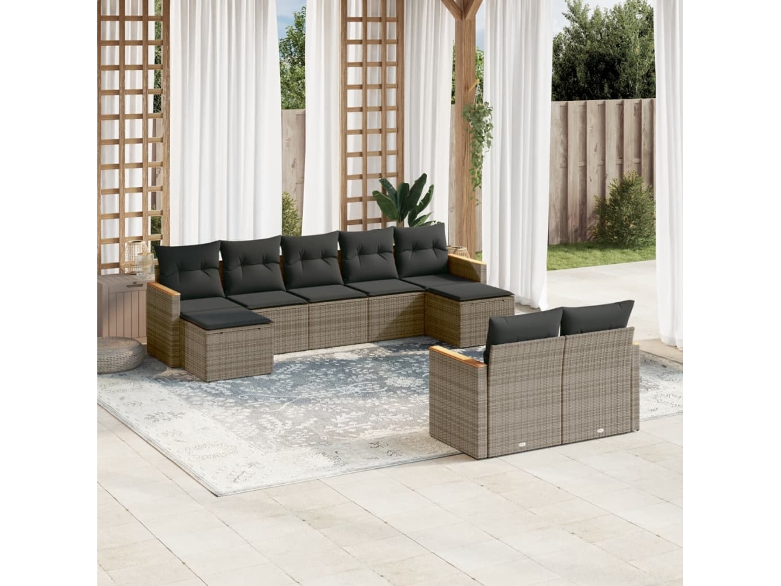 Conjunto de sofá de jardín de 9 piezas con cojines de mimbre gris de DKD Home Decor
