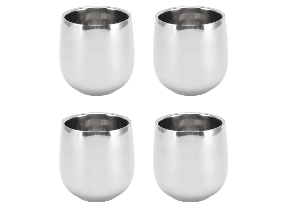 Juego De 4 Tazas De Café De Acero Inoxidable, Aislantes, De Doble Capa, Antiquemaduras, Curvas, 200 Ml.