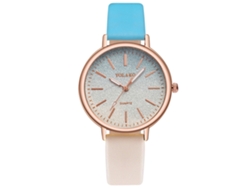 Reloj De Pulsera Yolako Para Mujer Con Esfera Degradada Y Correa De Piel Sintética Azul Crema.