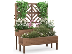 Cama Elevada de Jardín de 2 Niveles con Enrejado, Caja de Cultivo Elevada de Madera con Patas, Agujero de Drenaje COSTWAY