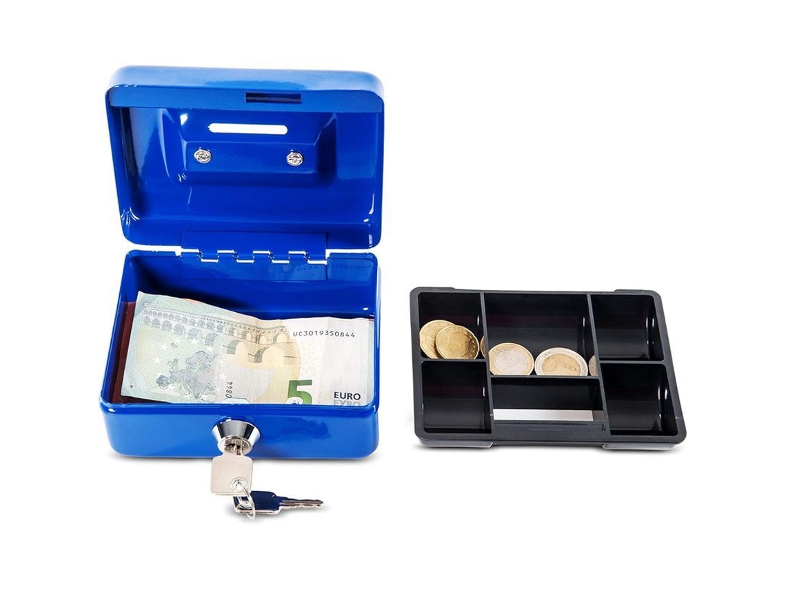 2026altiro-caja De Metal Portátil Con Cerradura, De 12,5 X 9,5 X 6 Cm, Con Ranura Para Monedas. Ideal Como Hucha, Caja Fuerte Pequeña O Cajón Para Dinero En Efectivo. Color Azul.