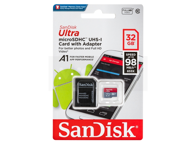 Tarjeta de Memoria Micro SDHC 32GB - SANDISK Ultra + Adaptador SD — 32 GB | Clase: UHS-I U1 | Velocidad: 100 MB/s
