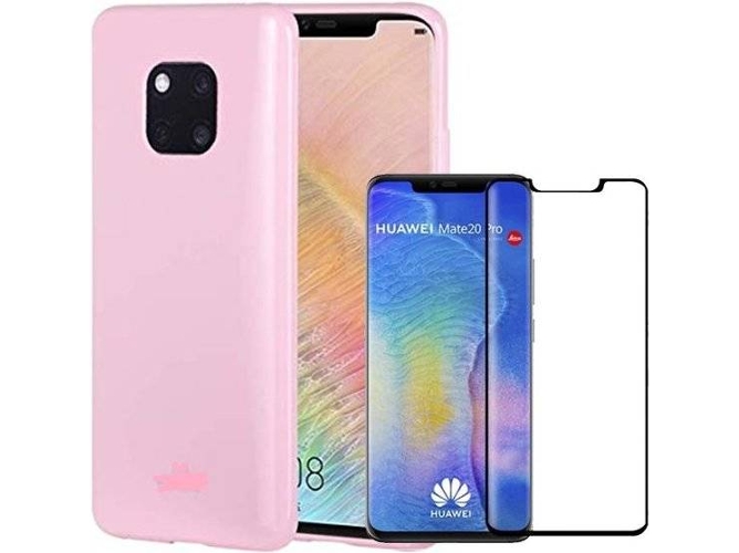 Kit Carcasa y Protector de Cristal 5D Full Cover Huawei Mate 20 Pro Silicona Rosa