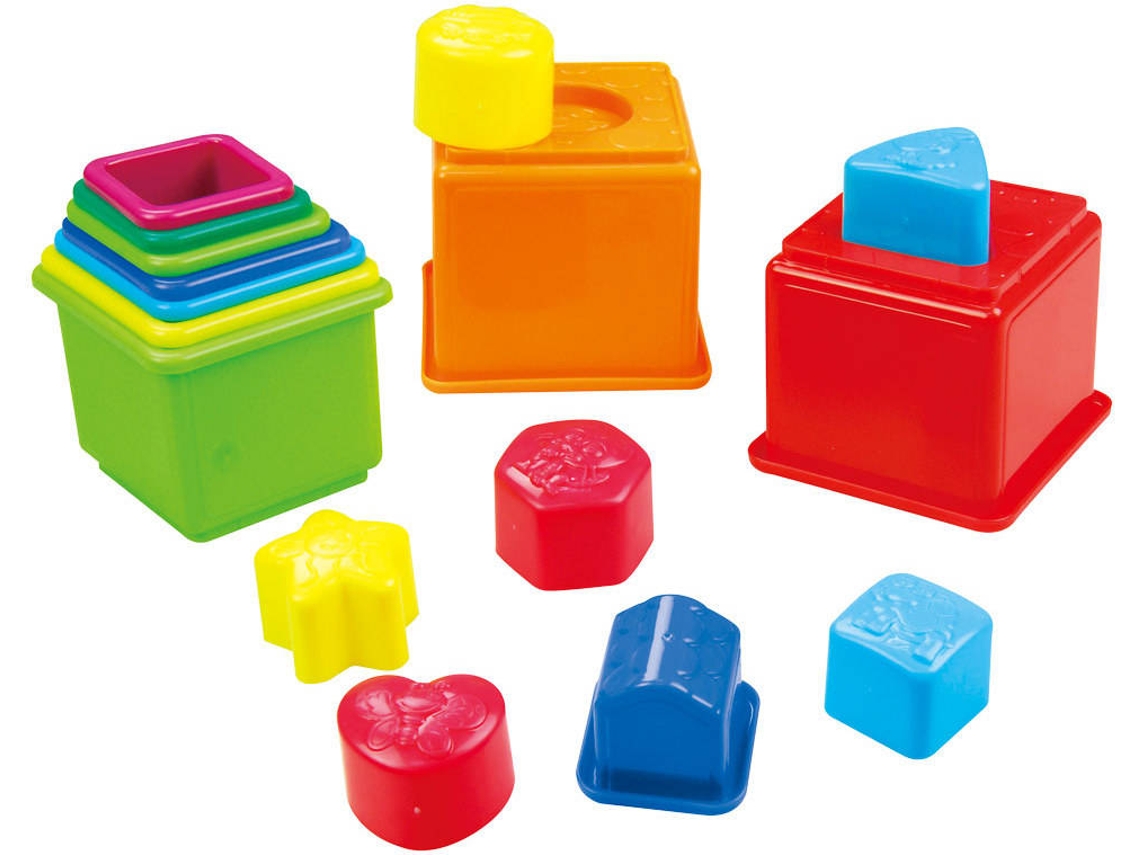 Juego Didácticos PLAYGO Set cubos apilables y figuras geométricas - 16 piezas (10,5x10,5x9 cm - 12 meses)