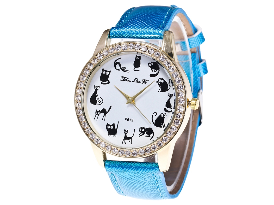 Reloj Analógico De Cuarzo Para Mujer Con Diamantes De Imitación, Pantalla Redonda Azul, Estilo Zhoulianfa.
