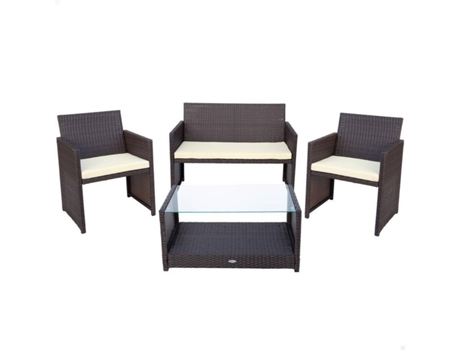 Sillón + Mesa AKTIVE (Negro - Acero, Ratán, Vidrio, Poliéster - 10.8x59x76 cm)