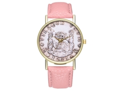Reloj De Pulsera De Cuarzo Para Pareja Con Correa De Cuero Rosa Con Estampado De Moneda De Dólar.