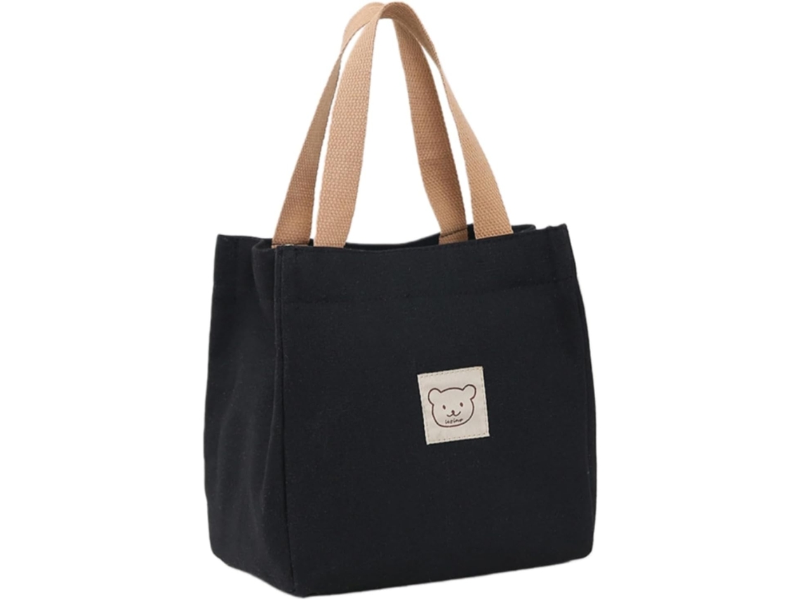 Bolsa de lona para mujer con estampado de osito de peluche - Bolsa térmica ligera para el almuerzo con asa superior - Fácil de llevar