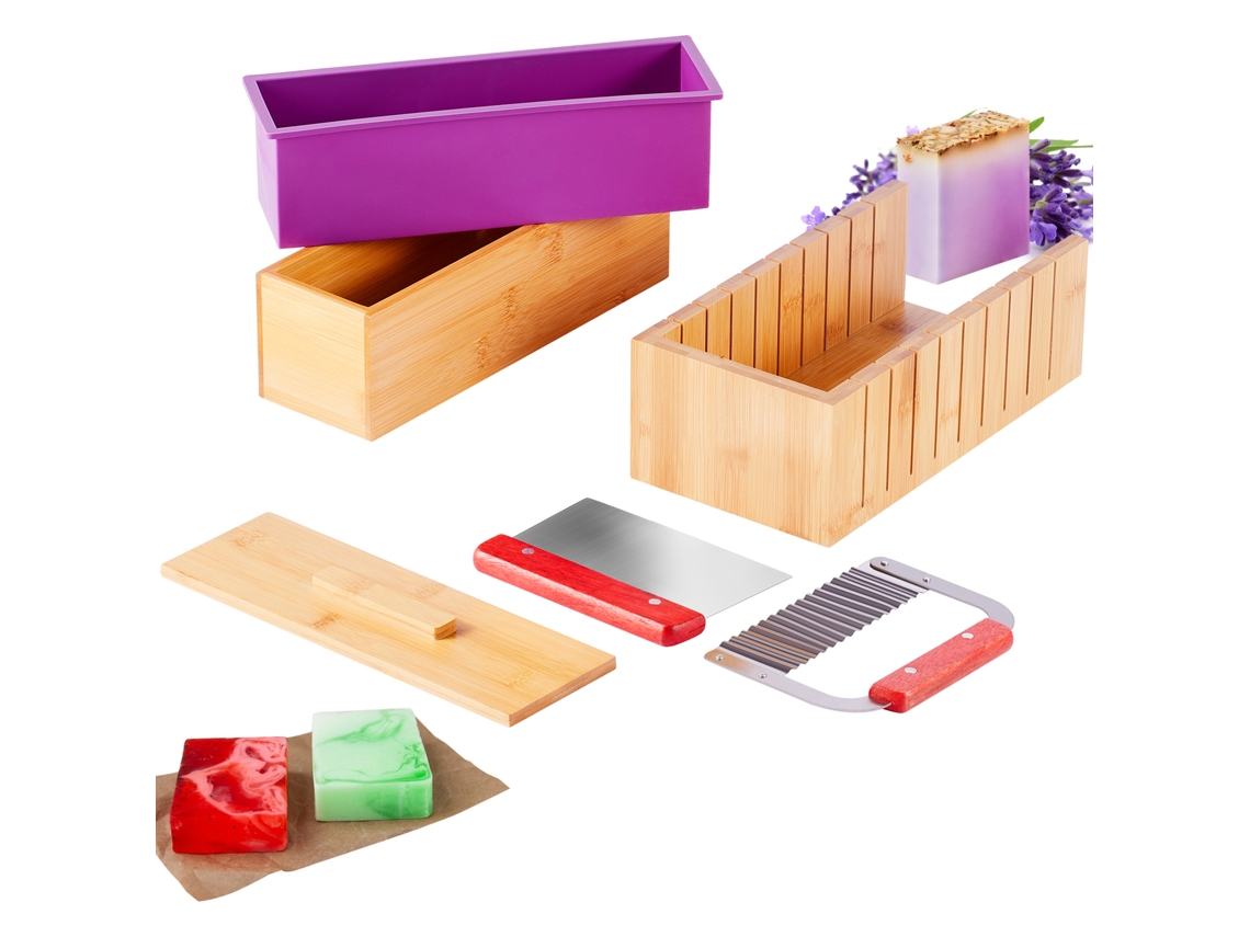 Kit para hacer jabón Succebuy, cortador de jabón de bambú con molde y 2 cortadores