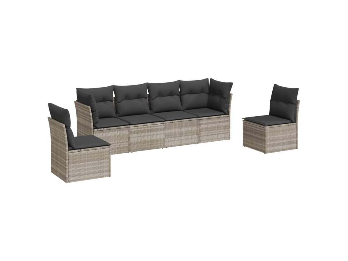 Conjunto de 6 sofás de jardín con cojines, mimbre, patas gris claro, MAISON EXCLUSIVE (80x200 cm)