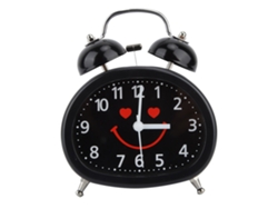 Reloj Despertador De Doble Campana Con Una Bonita Cara Sonriente, Reloj De Mesilla De Noche Negro.
