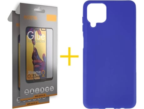 Kit Funda + 2 Protectores de Pantalla Samsung Galaxy A12 4G ACCETEL Full (Azul)