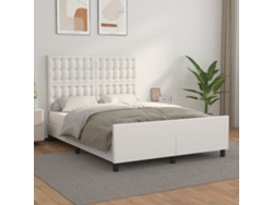 Estructura De Cama Sin Colchón Cuero Sintético Blanco 140x200cm