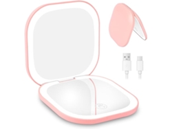 Espejo De Bolsillo Led Plegable, Aumento 1x/3x, Brillo Ajustable, Dos Caras – Rosa