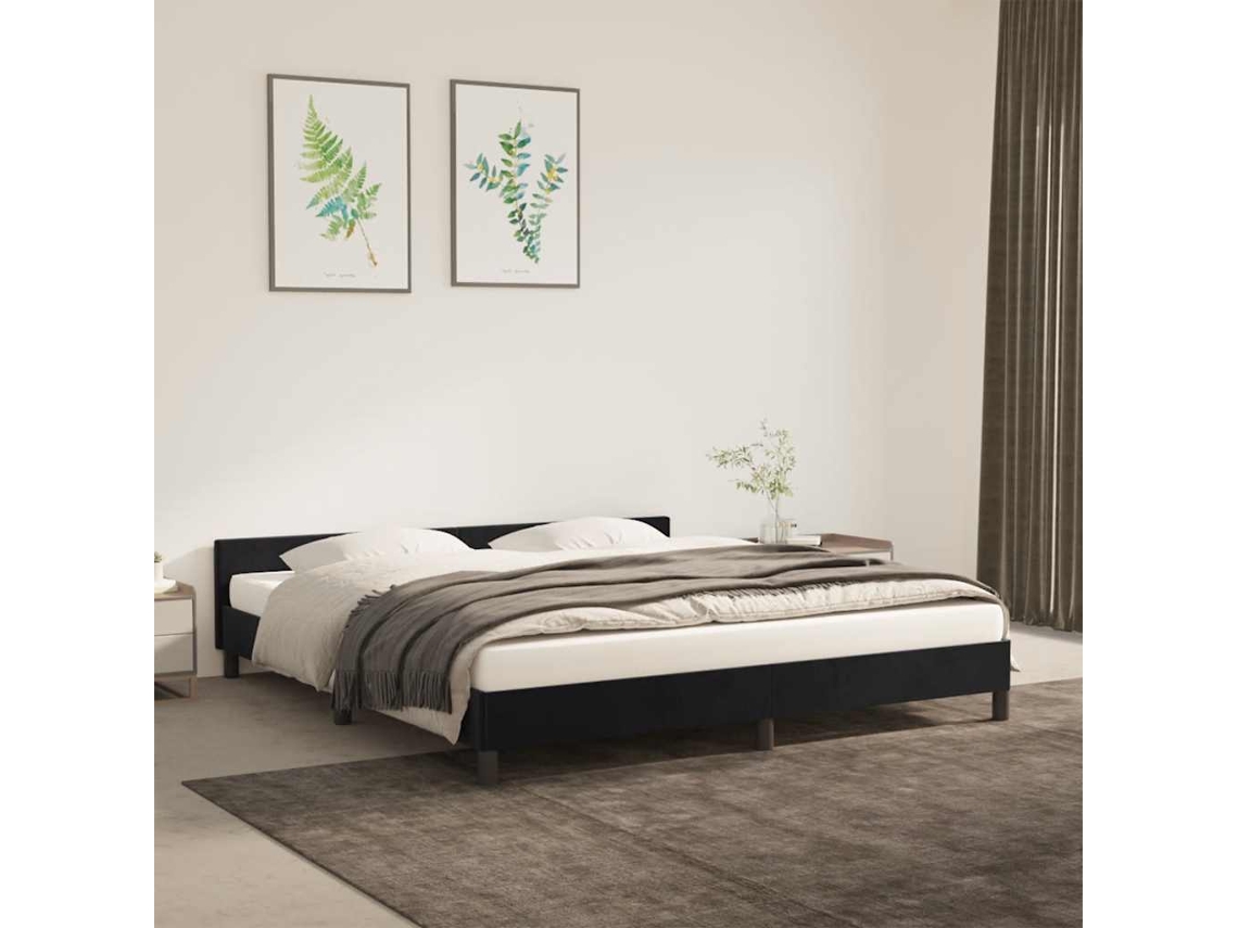 Estructura De Cama Sin Colchón Terciopelo Negro 160x200 Cm