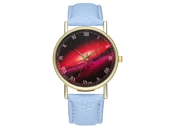 Reloj De Pulsera De Aleación Dial Redondo Analógico De Cuarzo Para Parejas Azul Claro